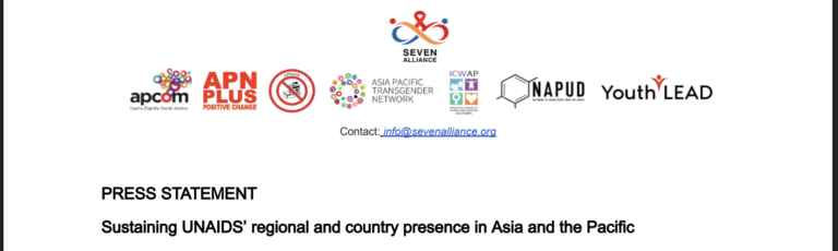 Seven Alliance’s Press Statement – Sustaining UNAIDS’ regional and country presence in Asia and the Pacific